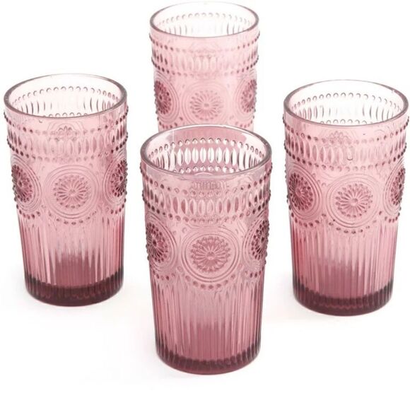 🦋 New Pioneer Woman Adeline 16-Ounce Footed Glass Tumblers, Set of 8, Plum - Picture 5 of 9